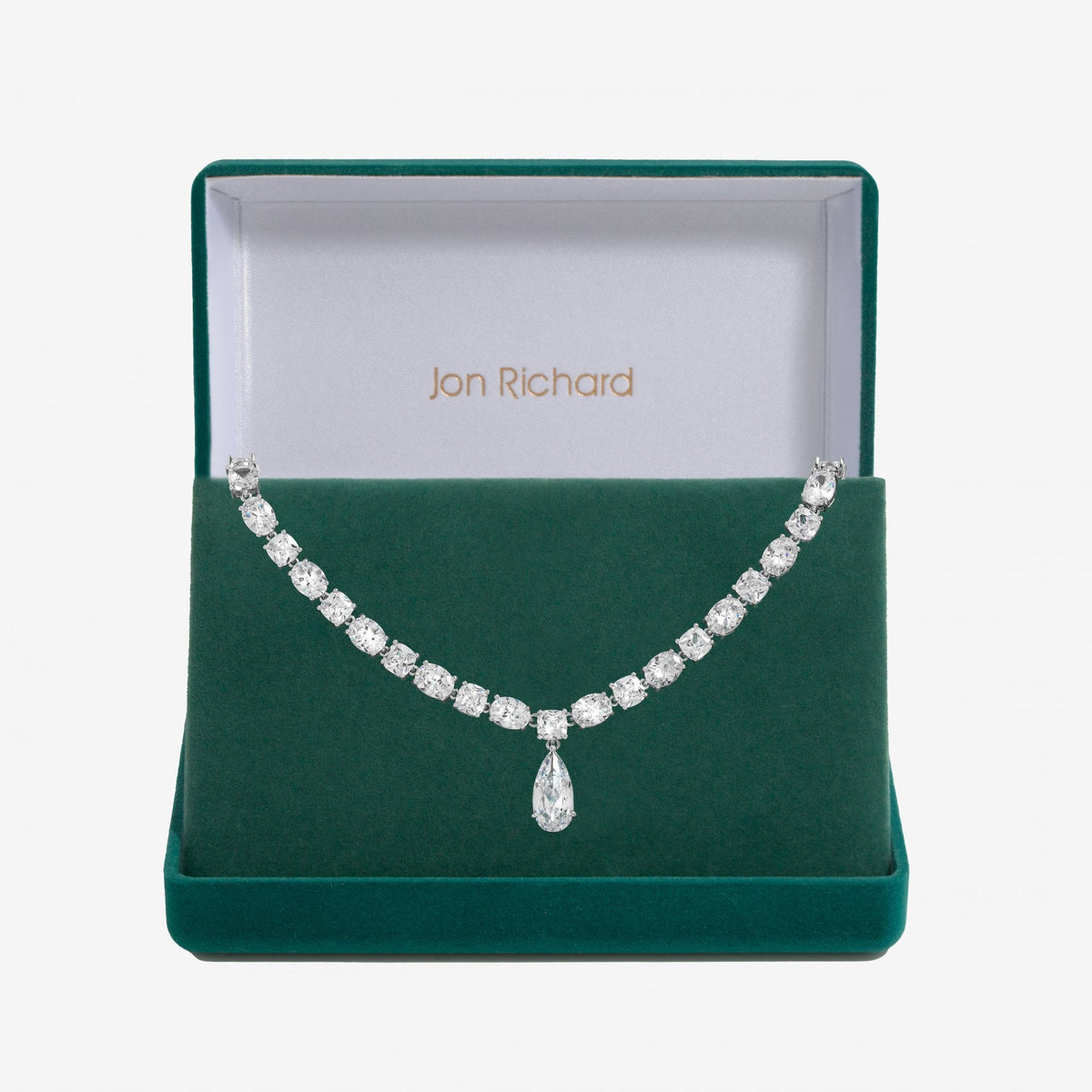 Jon Richard Rhodium Plated Cubic Zirconia Mixed Stone Peardrop Allway Necklace - Gift Boxed