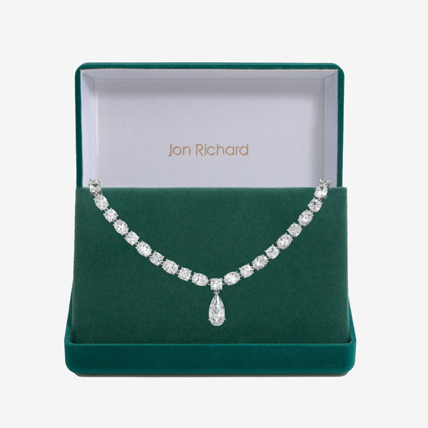 Jon Richard Rhodium Plated Cubic Zirconia Mixed Stone Peardrop Allway Necklace - Gift Boxed