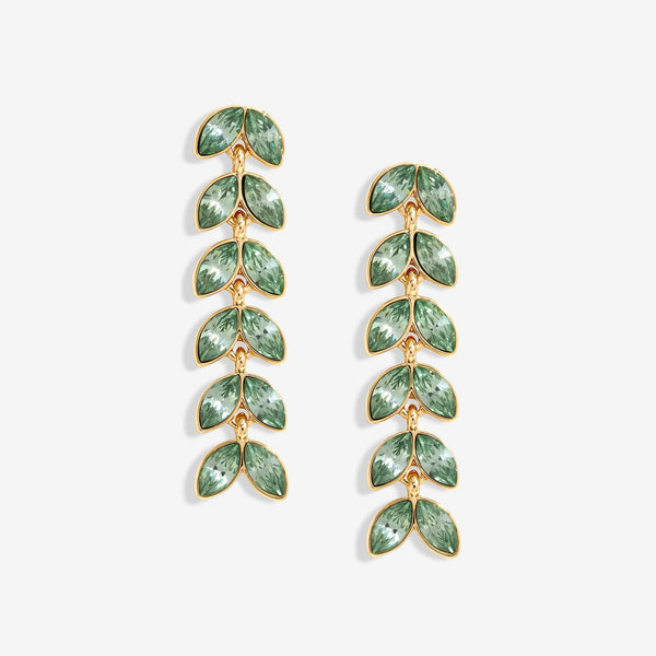 Mood Gold Green Leaf Linear Drop Earrings