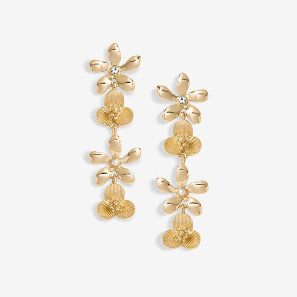 Mood Gold Mixed Flower Linear Drop Earrings
