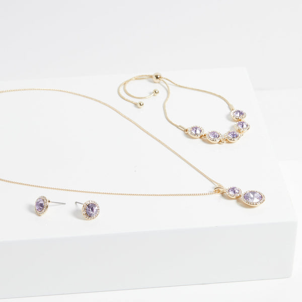 Jon Richard Gold Plated Crystal And Lavender Halo Double Solitaire Trio Set - Gift Boxed