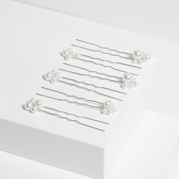 Jon Richard Silver Plated Graduated Pearl Hair Slides - Pack Of 6