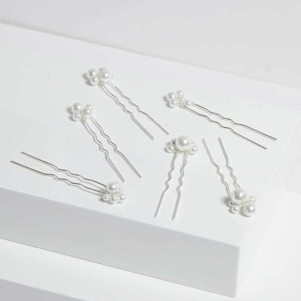 Jon Richard Silver Plated Graduated Pearl Hair Slides - Pack Of 6