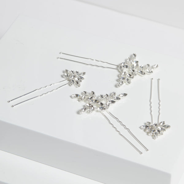 Jon Richard Silver Plated Crystal Hair Pins - Pack Of 4