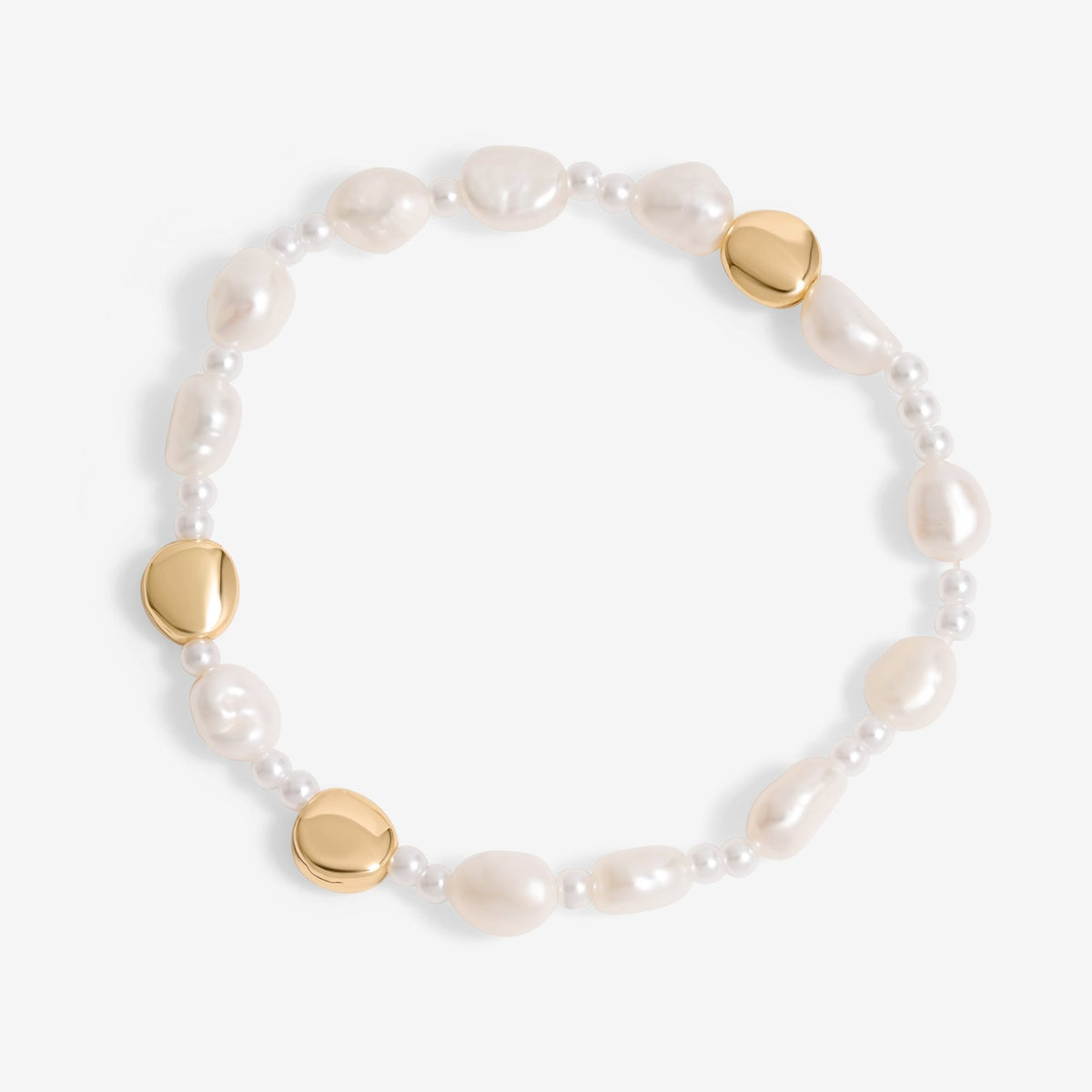Inicio Gold Plated Semi Precious Pearl And Polished Stretch Bracelet - Gift Pouch