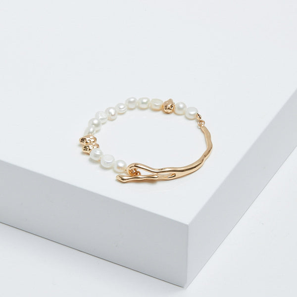 Inicio Gold Plated Semi Precious Pearl T Bar Bracelet - Gift Pouch