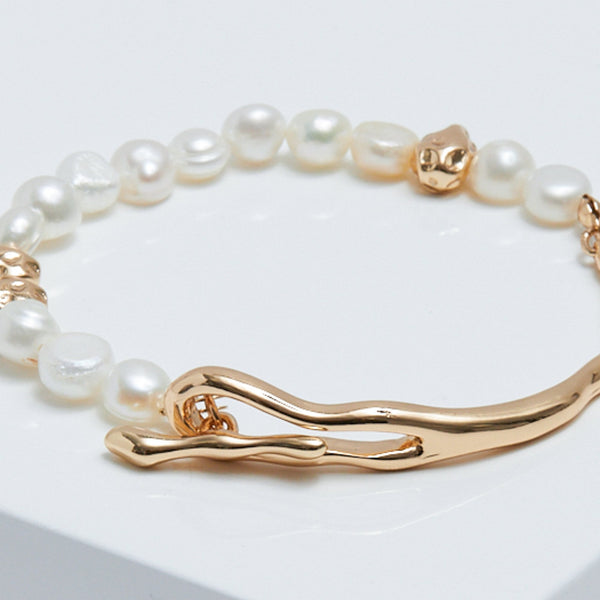 Inicio Gold Plated Semi Precious Pearl T Bar Bracelet - Gift Pouch