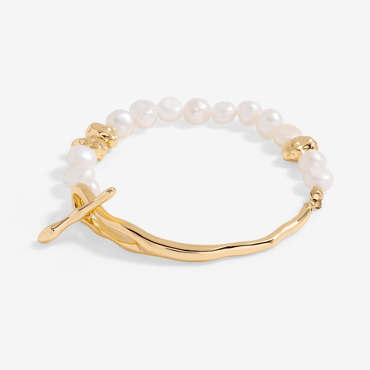 Inicio Gold Plated Semi Precious Pearl T Bar Bracelet - Gift Pouch