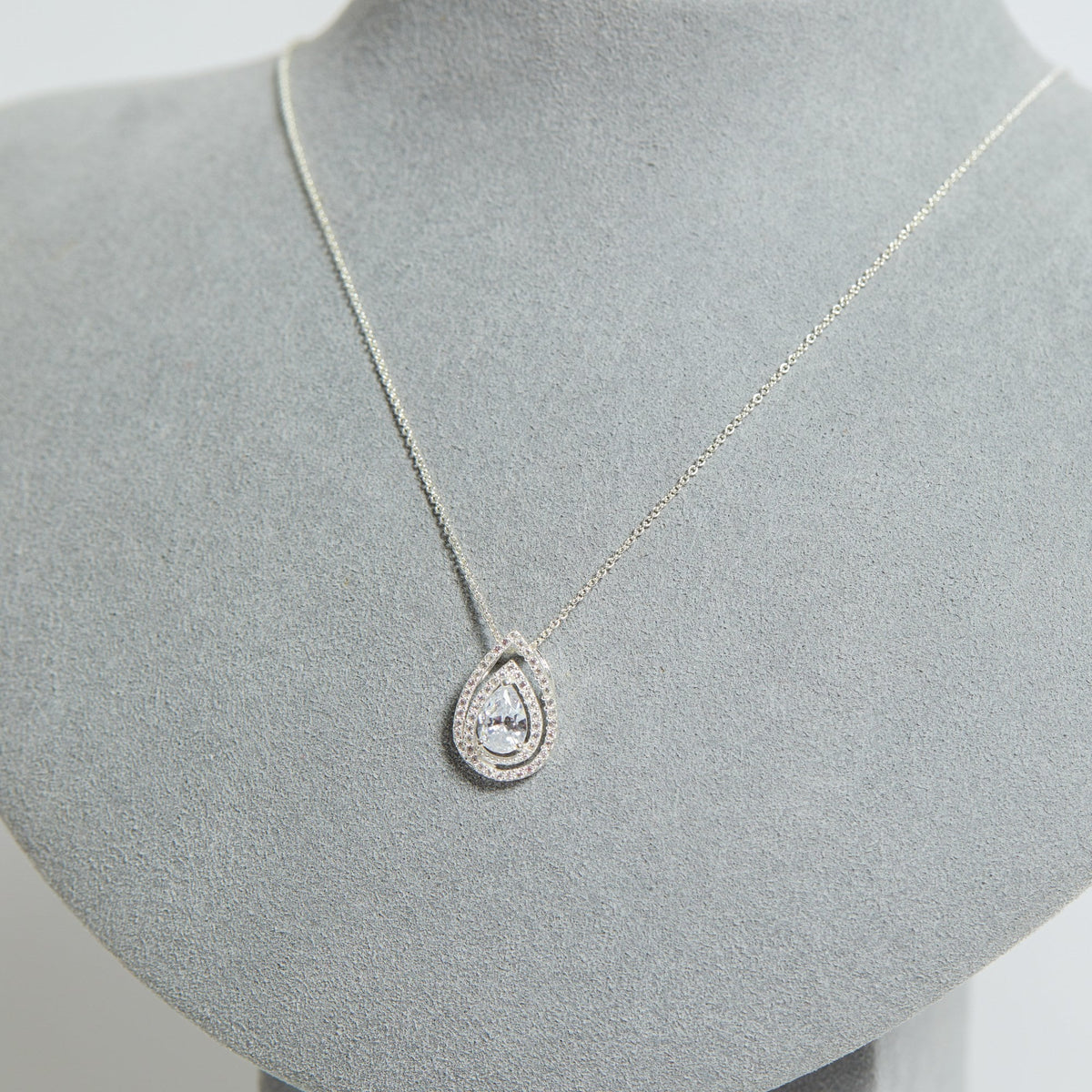 Simply Silver Sterling Silver 925 Cubic Zirconia Pear Double Halo Pendant