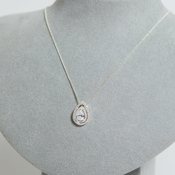 Simply Silver Sterling Silver 925 Cubic Zirconia Pear Double Halo Pendant