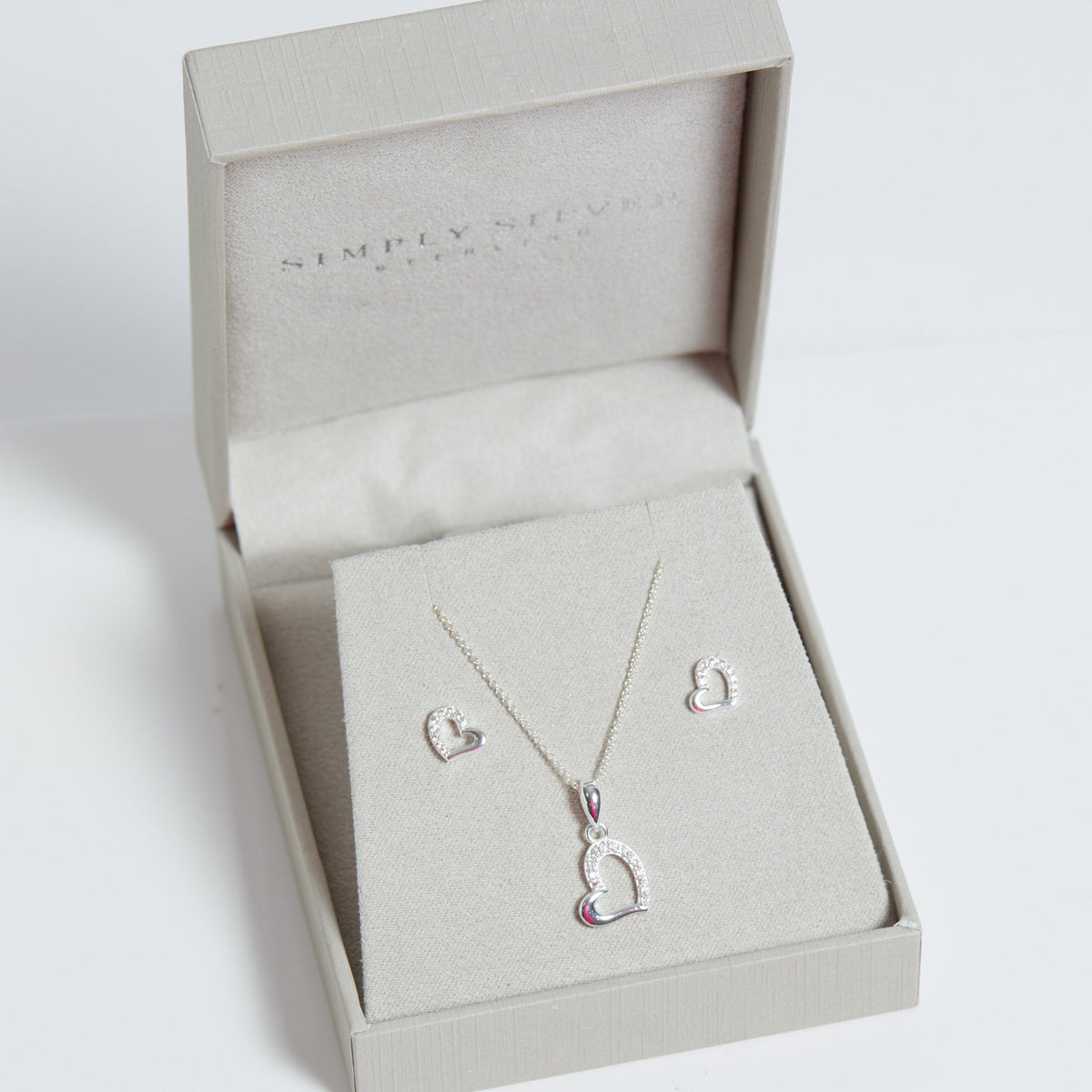 Simply Silver Sterling Silver 925 Polished And Cubic Zirconia Heart set- Gift Boxed