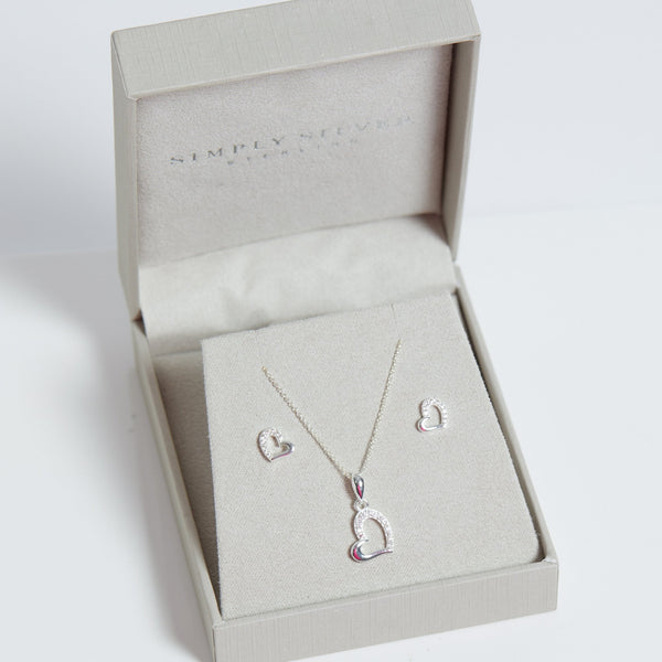 Simply Silver Sterling Silver 925 Polished And Cubic Zirconia Heart set- Gift Boxed