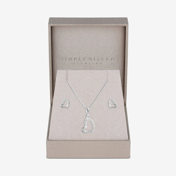 Simply Silver Sterling Silver 925 Polished And Cubic Zirconia Heart set- Gift Boxed