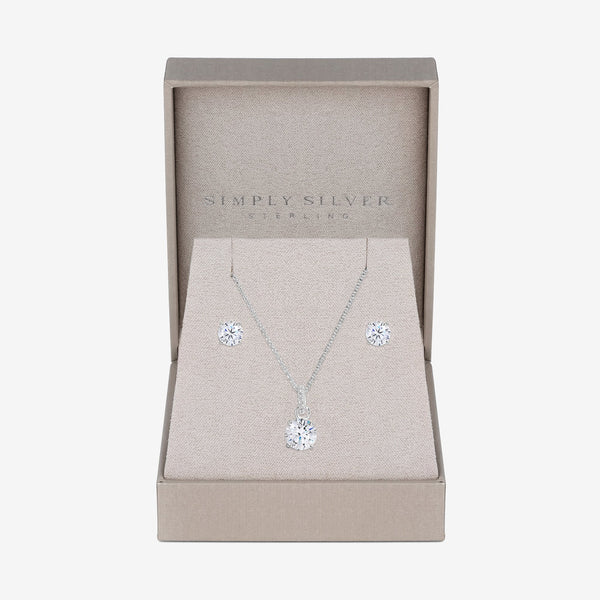 Simply Silver Sterling Silver 925 Cubic Zirconia Classic Round Stud Set - Gift Boxed