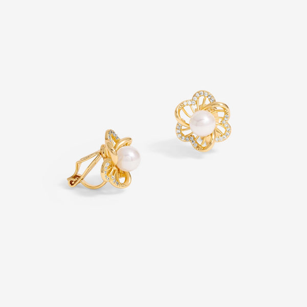 Jon Richard Gold Plated Cubic Zirconia And Pearl Flower Clip Earrings