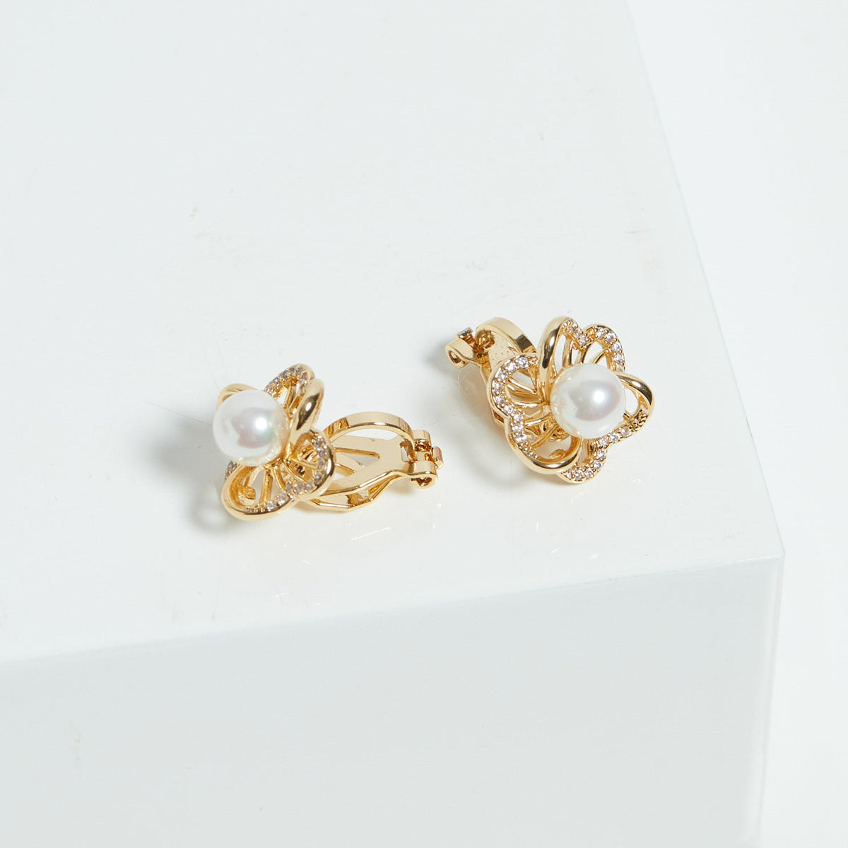 Jon Richard Gold Plated Cubic Zirconia And Pearl Flower Clip Earrings