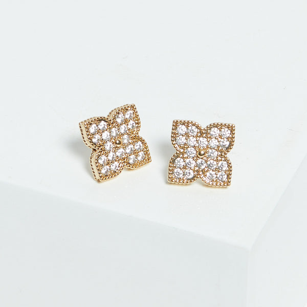 Jon Richard Gold Pave Clover Stud Earrings