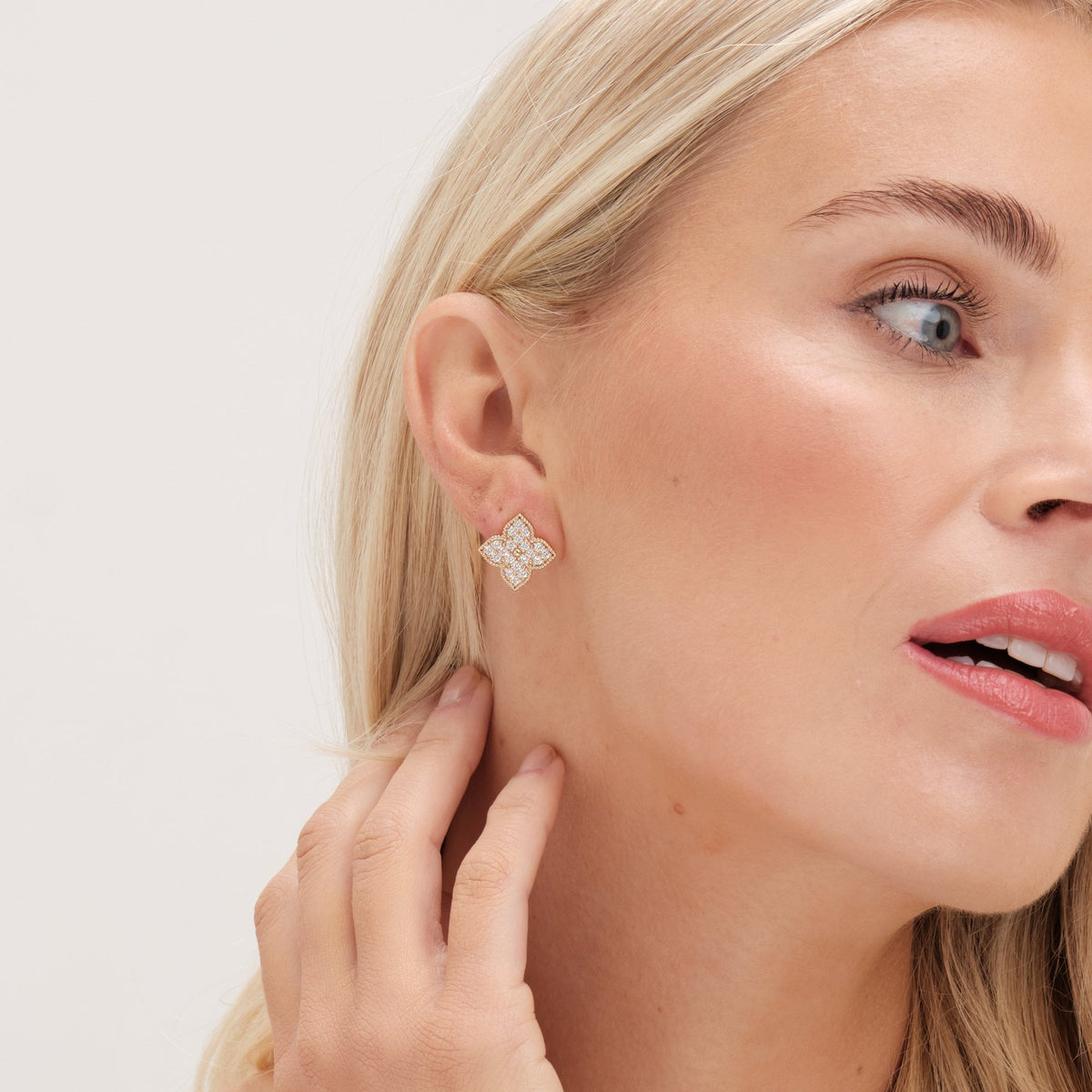 Jon Richard Gold Pave Clover Stud Earrings