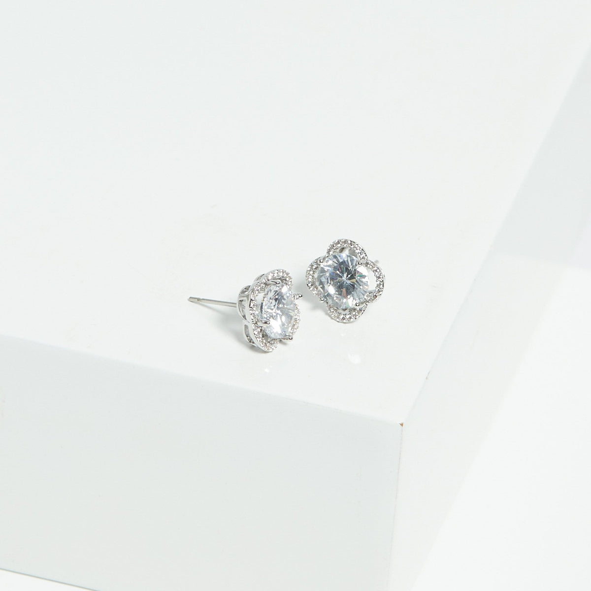 Jon Richard Rhodium Cubic Zirconia And Pave Stud Earrings
