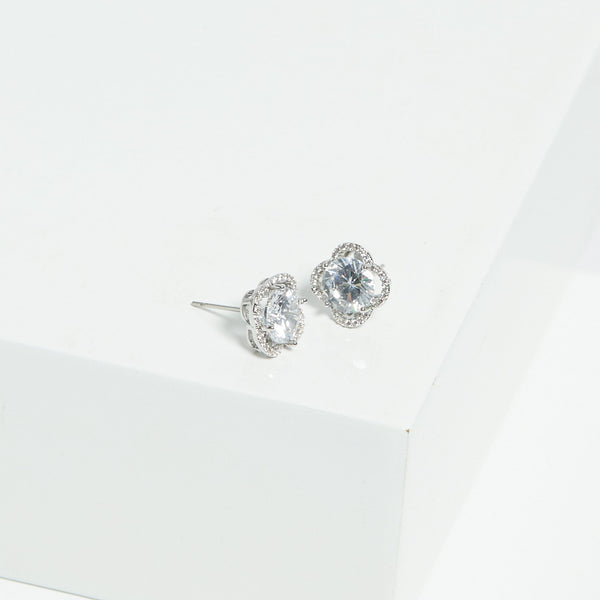 Jon Richard Rhodium Cubic Zirconia And Pave Stud Earrings