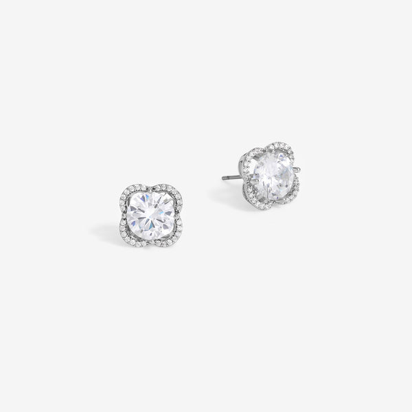Jon Richard Rhodium Cubic Zirconia And Pave Stud Earrings