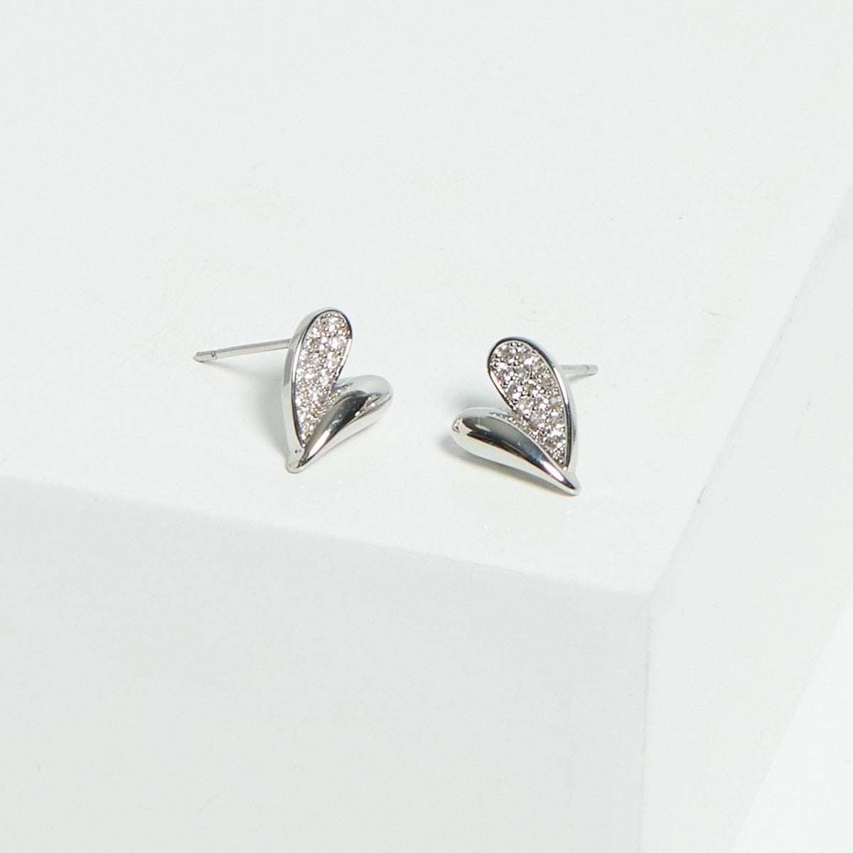 Jon Richard Rhodium Plated Cubic Zirconia Heart Stud Earrings