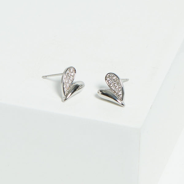 Jon Richard Rhodium Plated Cubic Zirconia Heart Stud Earrings