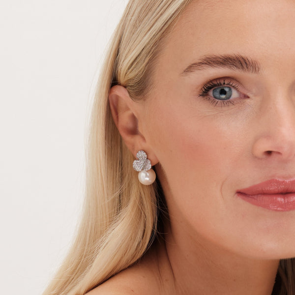 Jon Richard Rhodium Plated Flower And Pearl Earrings