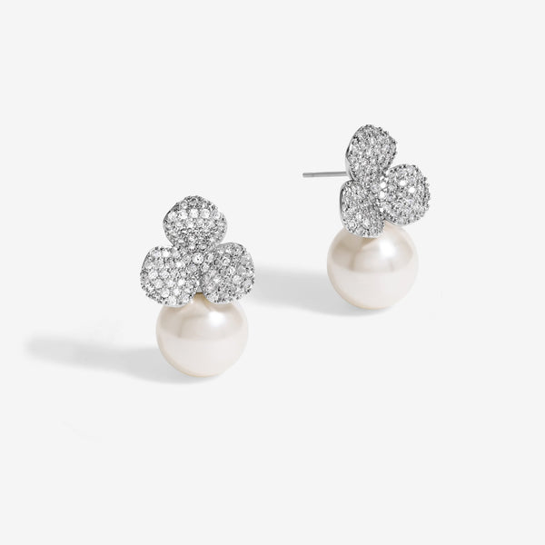 Jon Richard Rhodium Plated Flower And Pearl Earrings