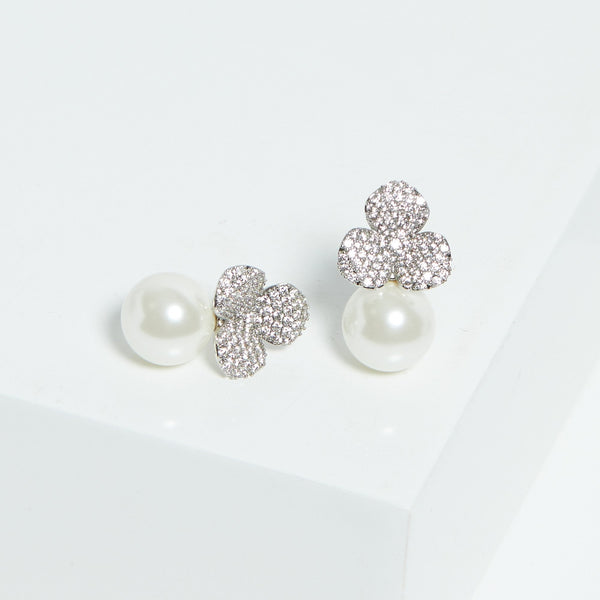 Jon Richard Rhodium Plated Flower And Pearl Earrings