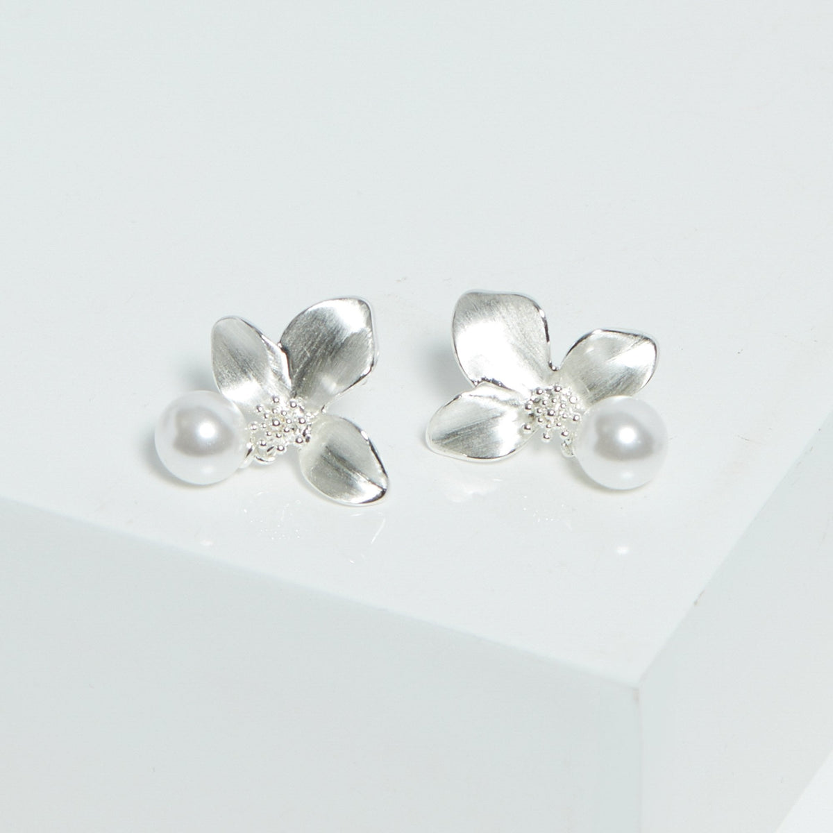 Jon Richard Silver Plated Satin Floral And Pearl Earrings