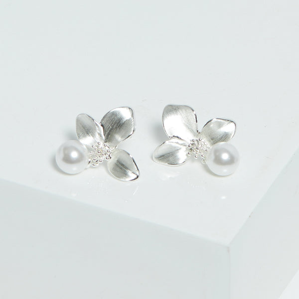 Jon Richard Silver Plated Satin Floral And Pearl Earrings