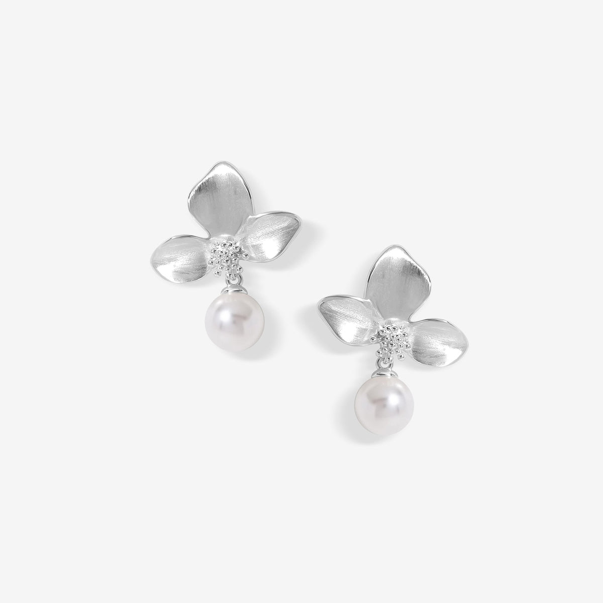 Jon Richard Silver Plated Satin Floral And Pearl Earrings