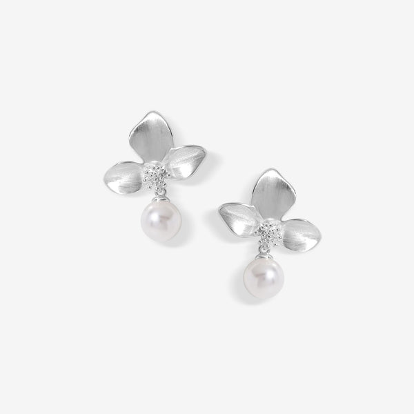 Jon Richard Silver Plated Satin Floral And Pearl Earrings