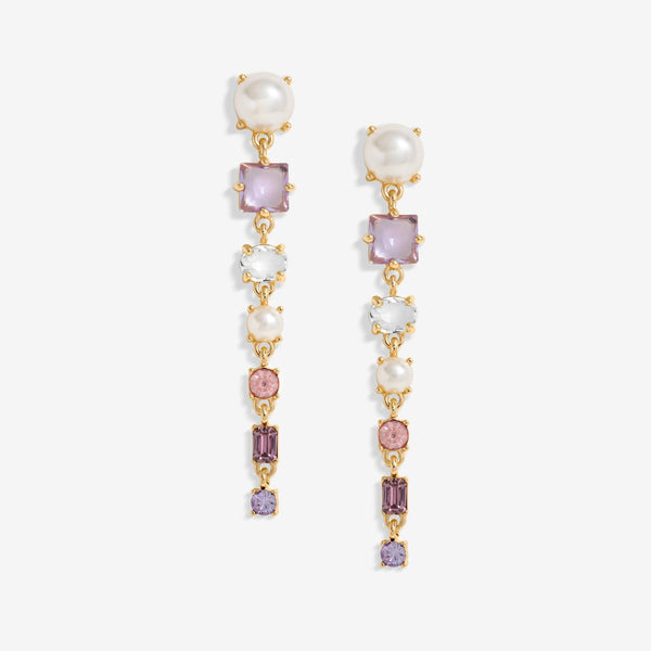 Mood Gold Romantic Crystal And Pearl Linear Drop Earrings