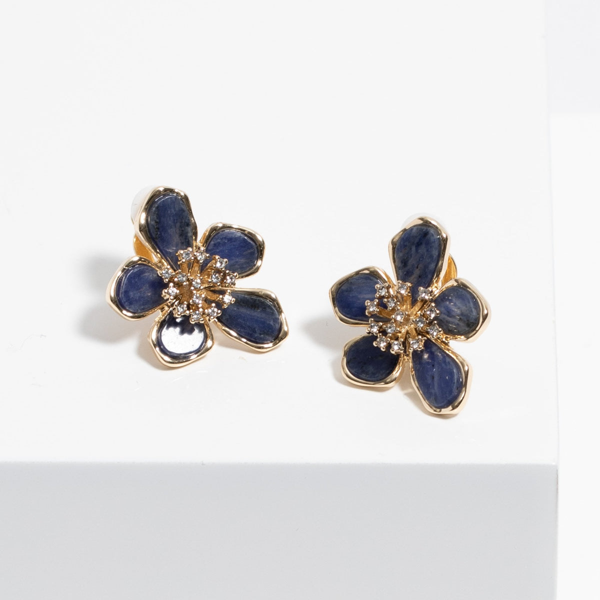 Jon Richard Gold Plated Blue Enamel Floral Clip Earrings