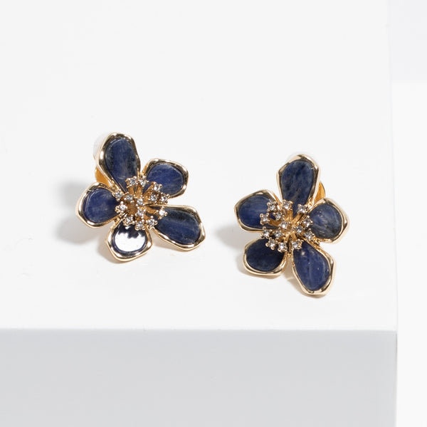 Jon Richard Gold Plated Blue Enamel Floral Clip Earrings