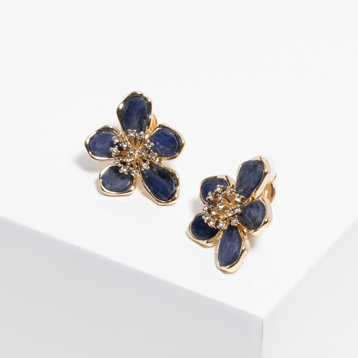 Jon Richard Gold Plated Blue Enamel Floral Clip Earrings