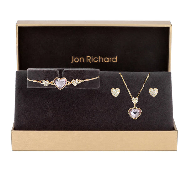 Jon Richard Rose Gold Plated Pave Heart Drop Trio Set - Gift Boxed