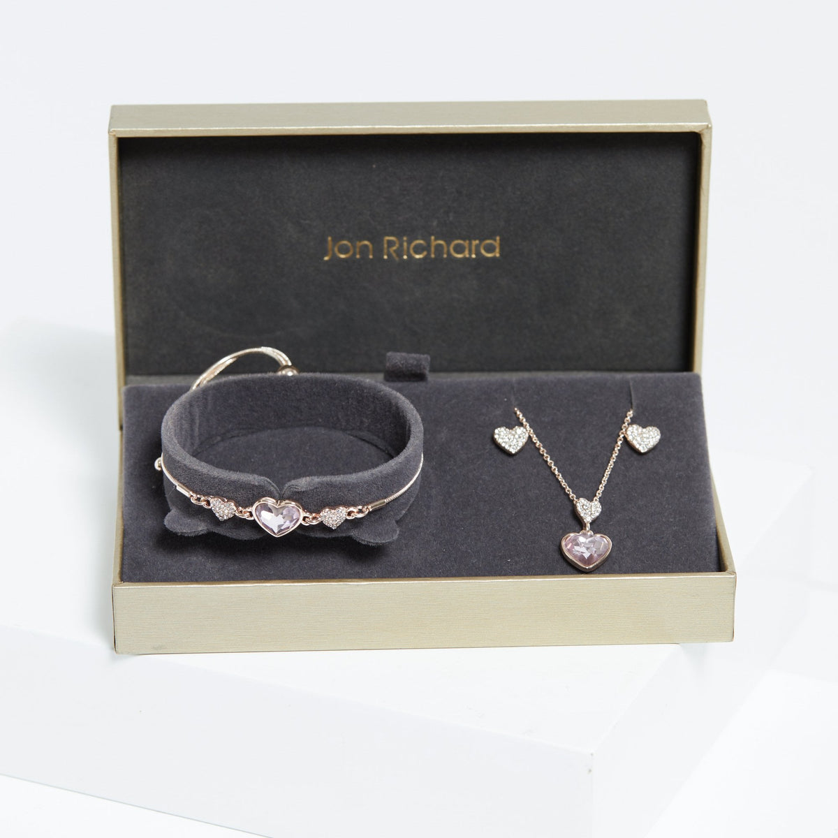 Jon Richard Rose Gold Plated Pave Heart Drop Trio Set - Gift Boxed
