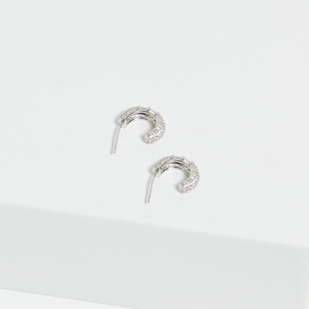Jon Richard Rhodium Plated Cubic Zirconia Micro Pave Mini Hoop Earrings