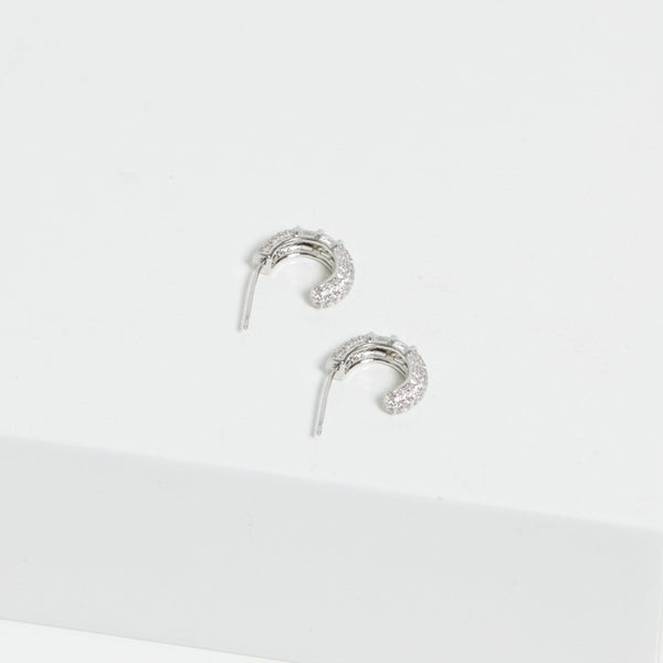 Jon Richard Rhodium Plated Cubic Zirconia Micro Pave Mini Hoop Earrings