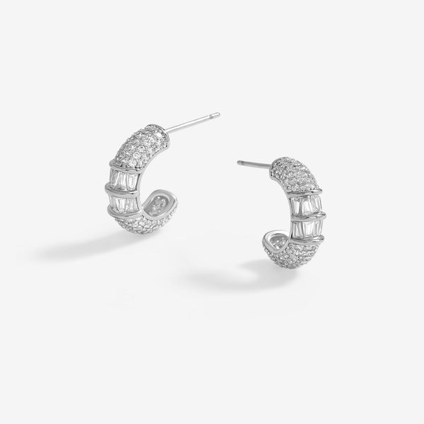 Jon Richard Rhodium Plated Cubic Zirconia Micro Pave Mini Hoop Earrings