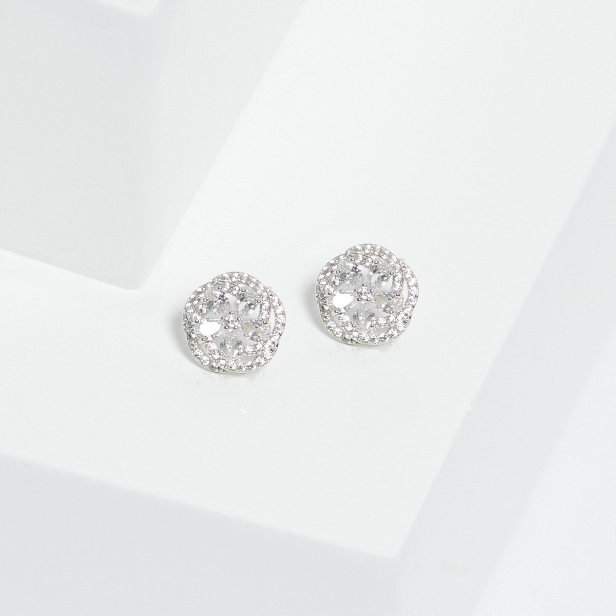 Jon Richard Rhodium Plated Cubic Zirconia Flower Stud Earrings