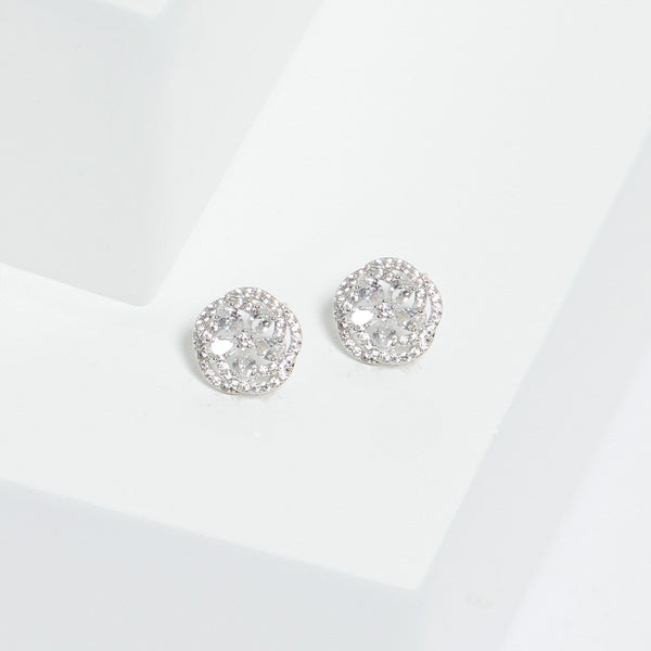 Jon Richard Rhodium Plated Cubic Zirconia Flower Stud Earrings