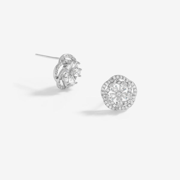 Jon Richard Rhodium Plated Cubic Zirconia Flower Stud Earrings