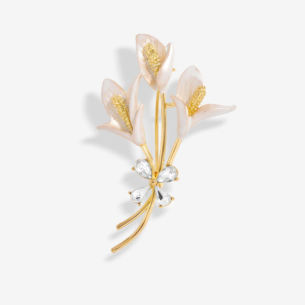 Jon Richard Gold Plated White Floral And Bow Bouquet Brooch - Gift Boxed