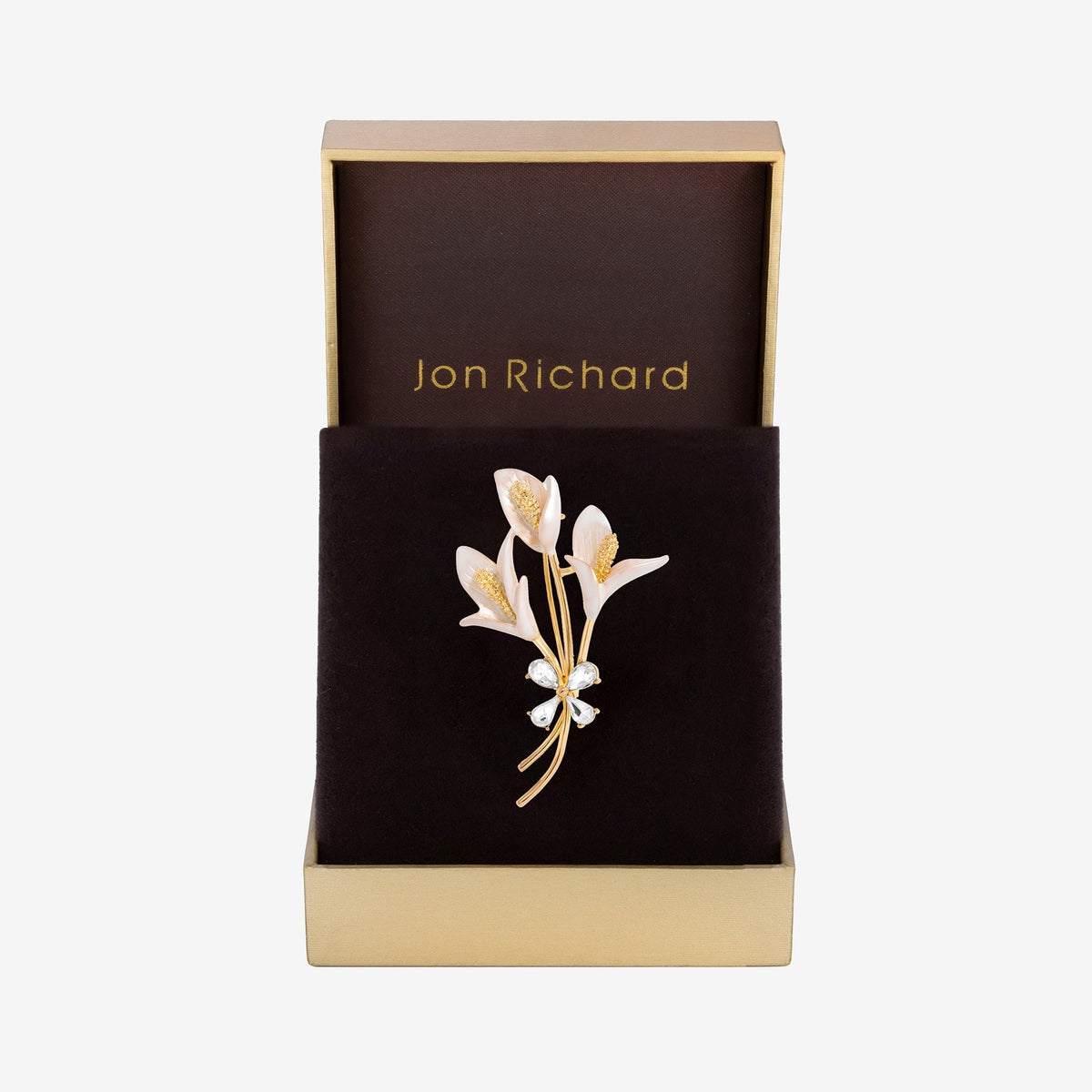 Jon Richard Gold Plated White Floral And Bow Bouquet Brooch - Gift Boxed