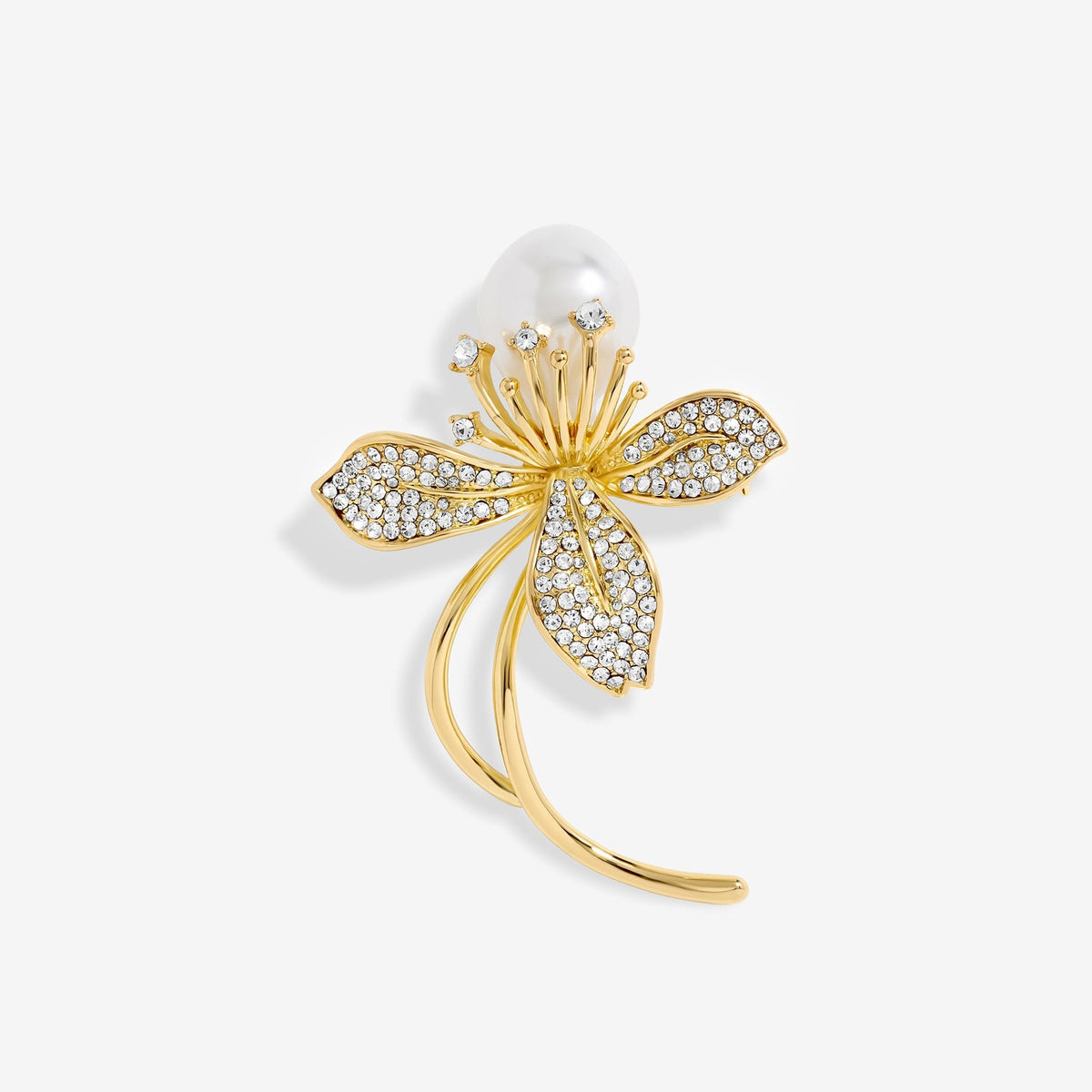 Jon Richard Gold Plated Crystal And Pearl Floral Brooch - Gift Boxed