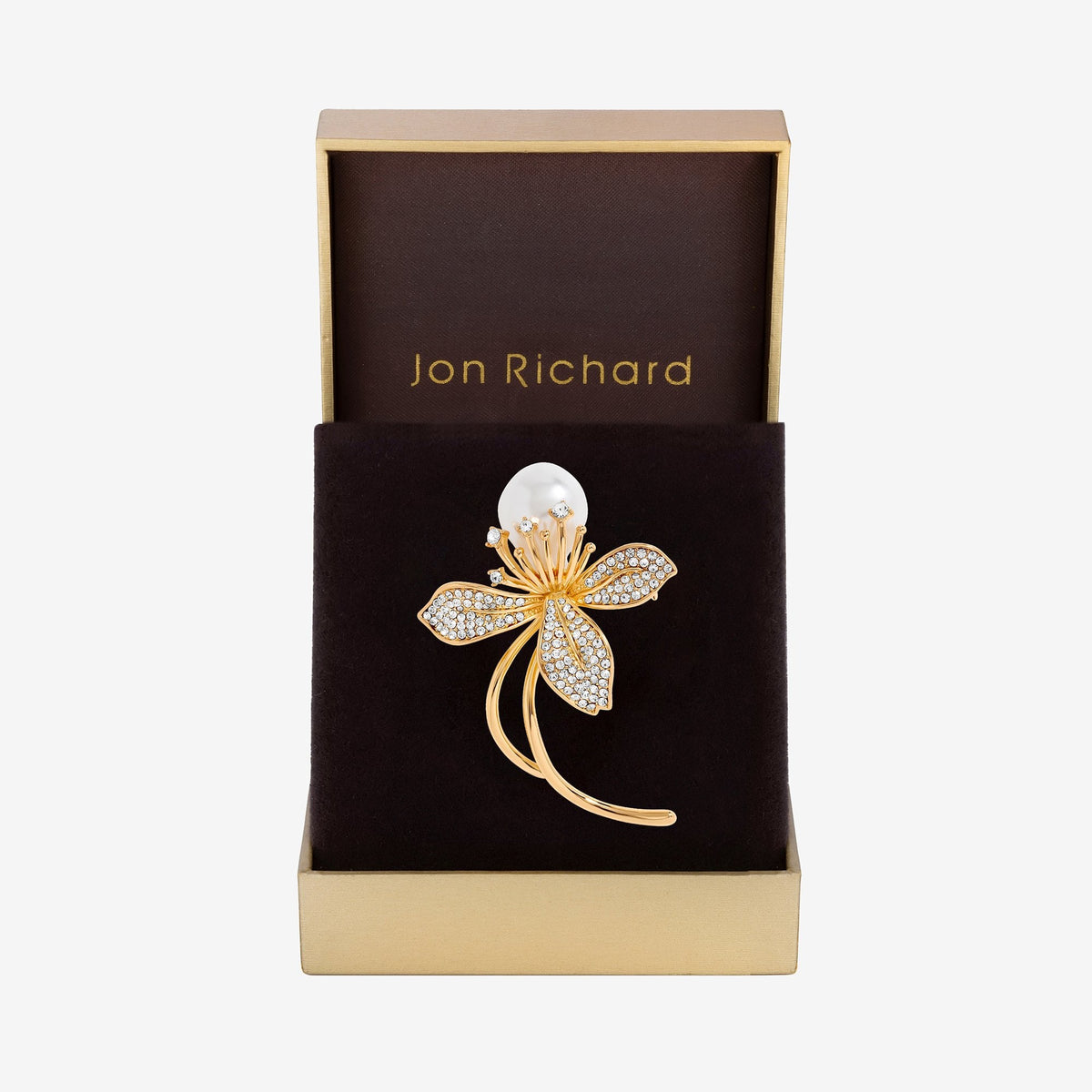 Jon Richard Gold Plated Crystal And Pearl Floral Brooch - Gift Boxed